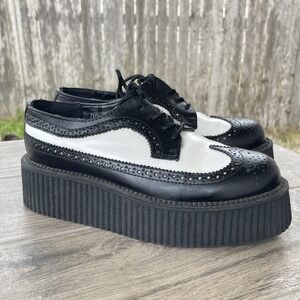 T.U.K Creeper Shoes Men 6 Black White Leather Platform Brogue Wingtip Goth Punk